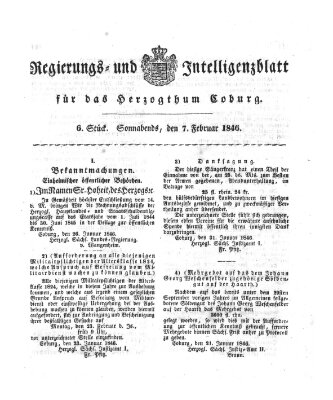 Regierungs- und Intelligenzblatt für das Herzogtum Coburg (Coburger Regierungs-Blatt) Samstag 7. Februar 1846