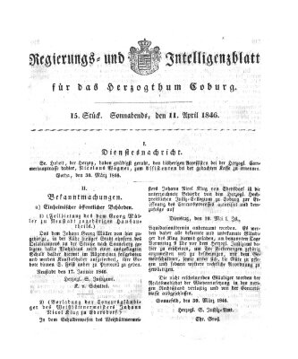 Regierungs- und Intelligenzblatt für das Herzogtum Coburg (Coburger Regierungs-Blatt) Samstag 11. April 1846