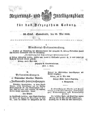 Regierungs- und Intelligenzblatt für das Herzogtum Coburg (Coburger Regierungs-Blatt) Samstag 16. Mai 1846