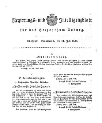 Regierungs- und Intelligenzblatt für das Herzogtum Coburg (Coburger Regierungs-Blatt) Samstag 11. Juli 1846