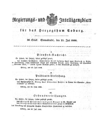 Regierungs- und Intelligenzblatt für das Herzogtum Coburg (Coburger Regierungs-Blatt) Samstag 25. Juli 1846