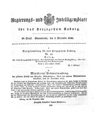 Regierungs- und Intelligenzblatt für das Herzogtum Coburg (Coburger Regierungs-Blatt) Samstag 5. Dezember 1846