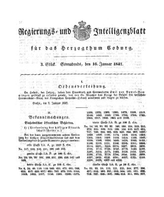 Regierungs- und Intelligenzblatt für das Herzogtum Coburg (Coburger Regierungs-Blatt) Samstag 16. Januar 1847