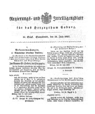 Regierungs- und Intelligenzblatt für das Herzogtum Coburg (Coburger Regierungs-Blatt) Samstag 31. Juli 1847