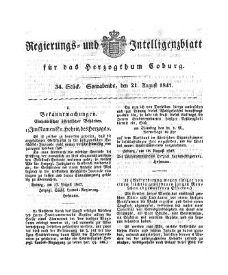 Regierungs- und Intelligenzblatt für das Herzogtum Coburg (Coburger Regierungs-Blatt) Samstag 21. August 1847