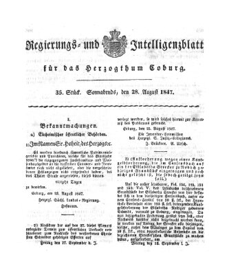 Regierungs- und Intelligenzblatt für das Herzogtum Coburg (Coburger Regierungs-Blatt) Samstag 28. August 1847