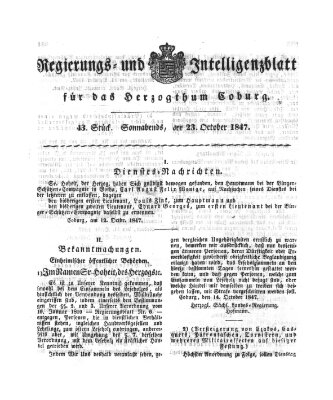 Regierungs- und Intelligenzblatt für das Herzogtum Coburg (Coburger Regierungs-Blatt) Samstag 23. Oktober 1847