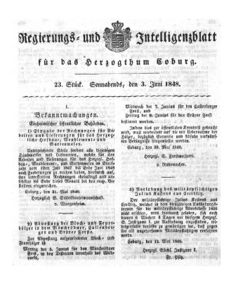 Regierungs- und Intelligenzblatt für das Herzogtum Coburg (Coburger Regierungs-Blatt) Samstag 3. Juni 1848