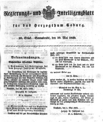 Regierungs- und Intelligenzblatt für das Herzogtum Coburg (Coburger Regierungs-Blatt) Samstag 19. Mai 1849