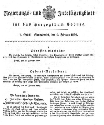 Regierungs- und Intelligenzblatt für das Herzogtum Coburg (Coburger Regierungs-Blatt) Samstag 9. Februar 1850