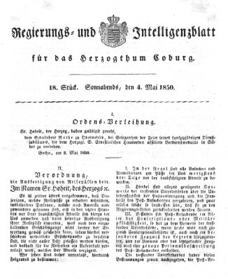 Regierungs- und Intelligenzblatt für das Herzogtum Coburg (Coburger Regierungs-Blatt) Samstag 4. Mai 1850