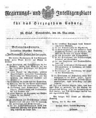 Regierungs- und Intelligenzblatt für das Herzogtum Coburg (Coburger Regierungs-Blatt) Samstag 18. Mai 1850