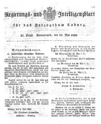 Regierungs- und Intelligenzblatt für das Herzogtum Coburg (Coburger Regierungs-Blatt) Samstag 25. Mai 1850