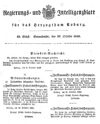 Regierungs- und Intelligenzblatt für das Herzogtum Coburg (Coburger Regierungs-Blatt) Samstag 26. Oktober 1850