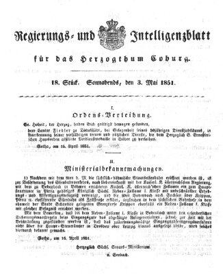 Regierungs- und Intelligenzblatt für das Herzogtum Coburg (Coburger Regierungs-Blatt) Sonntag 4. Mai 1851