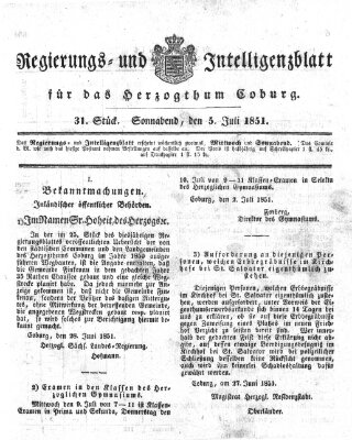 Regierungs- und Intelligenzblatt für das Herzogtum Coburg (Coburger Regierungs-Blatt) Samstag 5. Juli 1851