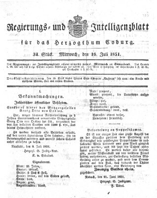 Regierungs- und Intelligenzblatt für das Herzogtum Coburg (Coburger Regierungs-Blatt) Mittwoch 16. Juli 1851