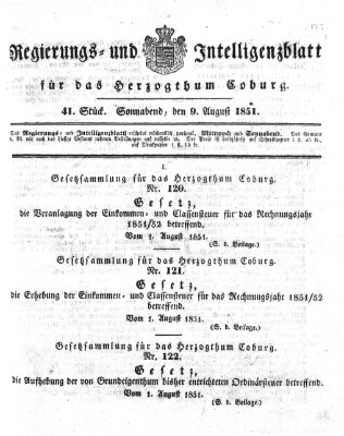 Regierungs- und Intelligenzblatt für das Herzogtum Coburg (Coburger Regierungs-Blatt) Samstag 9. August 1851