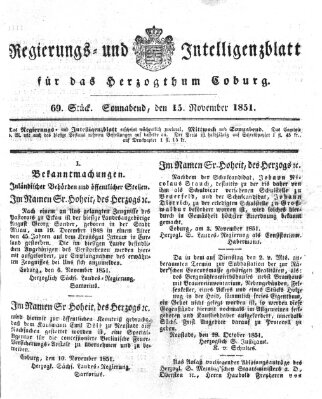 Regierungs- und Intelligenzblatt für das Herzogtum Coburg (Coburger Regierungs-Blatt) Samstag 15. November 1851