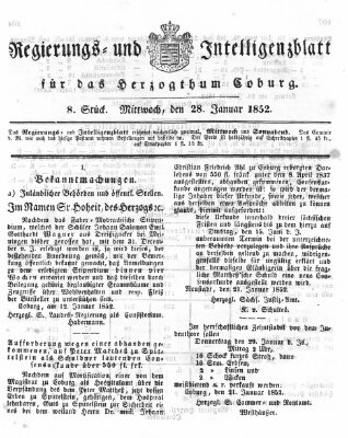 Regierungs- und Intelligenzblatt für das Herzogtum Coburg (Coburger Regierungs-Blatt) Mittwoch 28. Januar 1852