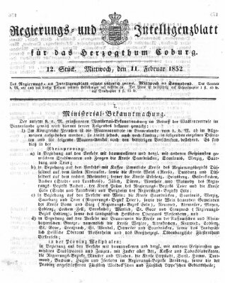 Regierungs- und Intelligenzblatt für das Herzogtum Coburg (Coburger Regierungs-Blatt) Mittwoch 11. Februar 1852