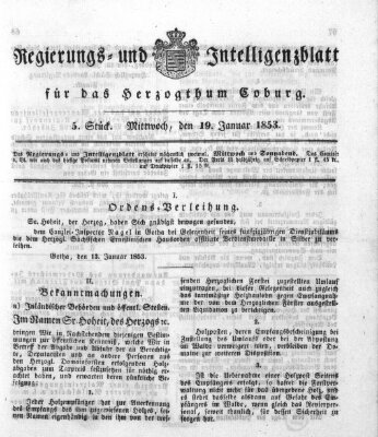 Regierungs- und Intelligenzblatt für das Herzogtum Coburg (Coburger Regierungs-Blatt) Mittwoch 19. Januar 1853