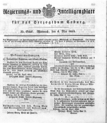 Regierungs- und Intelligenzblatt für das Herzogtum Coburg (Coburger Regierungs-Blatt) Mittwoch 4. Mai 1853