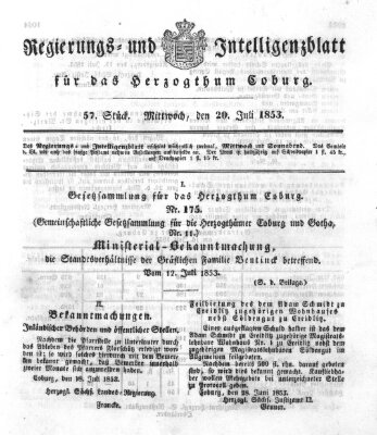 Regierungs- und Intelligenzblatt für das Herzogtum Coburg (Coburger Regierungs-Blatt) Mittwoch 20. Juli 1853