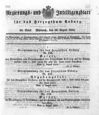 Regierungs- und Intelligenzblatt für das Herzogtum Coburg (Coburger Regierungs-Blatt) Mittwoch 10. August 1853