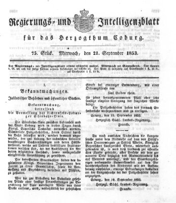 Regierungs- und Intelligenzblatt für das Herzogtum Coburg (Coburger Regierungs-Blatt) Mittwoch 21. September 1853