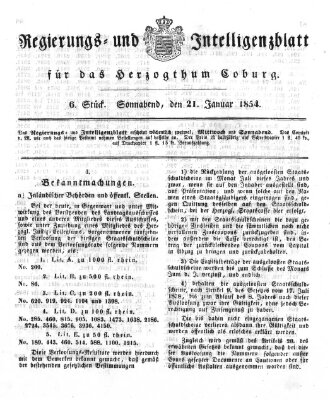 Regierungs- und Intelligenzblatt für das Herzogtum Coburg (Coburger Regierungs-Blatt) Samstag 21. Januar 1854