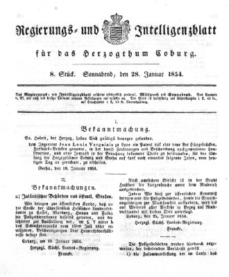 Regierungs- und Intelligenzblatt für das Herzogtum Coburg (Coburger Regierungs-Blatt) Samstag 28. Januar 1854