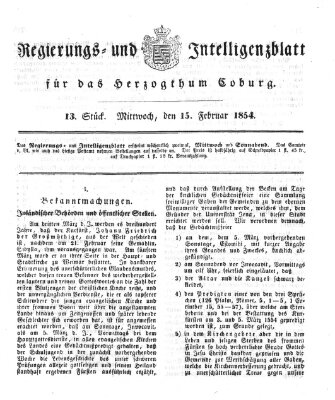 Regierungs- und Intelligenzblatt für das Herzogtum Coburg (Coburger Regierungs-Blatt) Mittwoch 15. Februar 1854