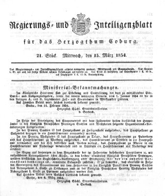 Regierungs- und Intelligenzblatt für das Herzogtum Coburg (Coburger Regierungs-Blatt) Mittwoch 15. März 1854