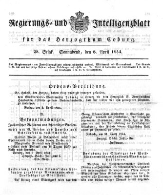 Regierungs- und Intelligenzblatt für das Herzogtum Coburg (Coburger Regierungs-Blatt) Samstag 8. April 1854