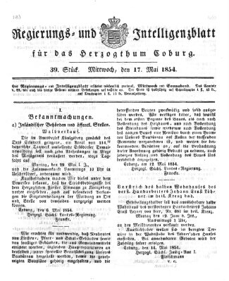 Regierungs- und Intelligenzblatt für das Herzogtum Coburg (Coburger Regierungs-Blatt) Mittwoch 17. Mai 1854