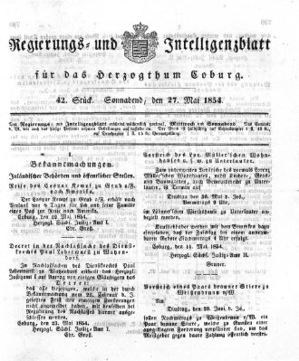 Regierungs- und Intelligenzblatt für das Herzogtum Coburg (Coburger Regierungs-Blatt) Samstag 27. Mai 1854