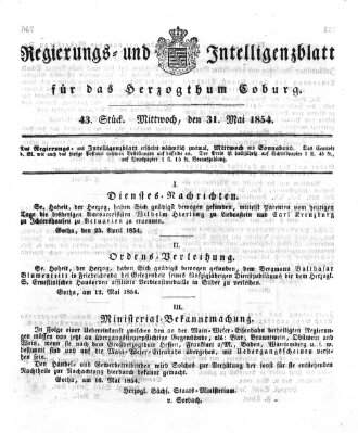 Regierungs- und Intelligenzblatt für das Herzogtum Coburg (Coburger Regierungs-Blatt) Mittwoch 31. Mai 1854