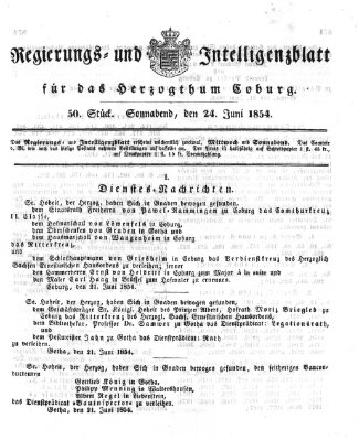 Regierungs- und Intelligenzblatt für das Herzogtum Coburg (Coburger Regierungs-Blatt) Samstag 24. Juni 1854