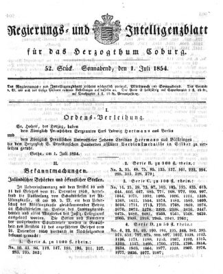 Regierungs- und Intelligenzblatt für das Herzogtum Coburg (Coburger Regierungs-Blatt) Samstag 1. Juli 1854