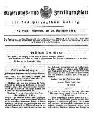 Regierungs- und Intelligenzblatt für das Herzogtum Coburg (Coburger Regierungs-Blatt) Mittwoch 20. September 1854