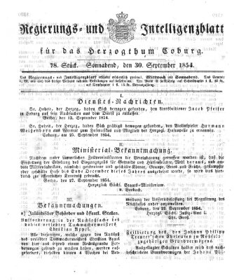 Regierungs- und Intelligenzblatt für das Herzogtum Coburg (Coburger Regierungs-Blatt) Samstag 30. September 1854