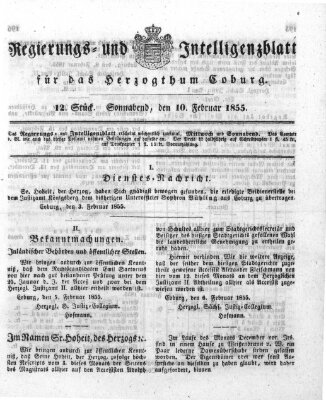 Regierungs- und Intelligenzblatt für das Herzogtum Coburg (Coburger Regierungs-Blatt) Samstag 10. Februar 1855