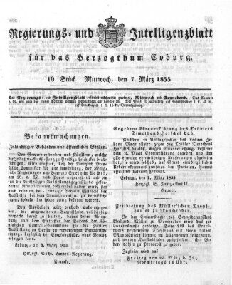 Regierungs- und Intelligenzblatt für das Herzogtum Coburg (Coburger Regierungs-Blatt) Mittwoch 7. März 1855