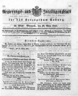 Regierungs- und Intelligenzblatt für das Herzogtum Coburg (Coburger Regierungs-Blatt) Mittwoch 28. März 1855