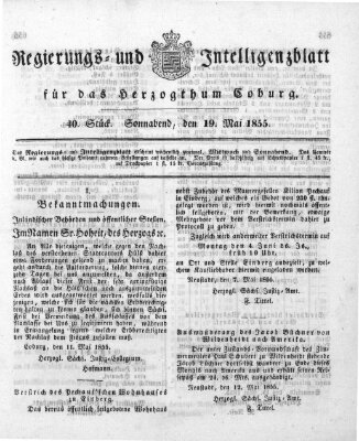 Regierungs- und Intelligenzblatt für das Herzogtum Coburg (Coburger Regierungs-Blatt) Samstag 19. Mai 1855