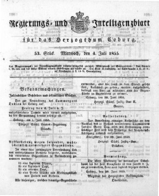 Regierungs- und Intelligenzblatt für das Herzogtum Coburg (Coburger Regierungs-Blatt) Mittwoch 4. Juli 1855