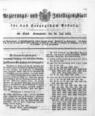 Regierungs- und Intelligenzblatt für das Herzogtum Coburg (Coburger Regierungs-Blatt) Samstag 28. Juli 1855