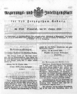 Regierungs- und Intelligenzblatt für das Herzogtum Coburg (Coburger Regierungs-Blatt) Samstag 27. Oktober 1855