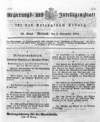 Regierungs- und Intelligenzblatt für das Herzogtum Coburg (Coburger Regierungs-Blatt) Mittwoch 5. Dezember 1855